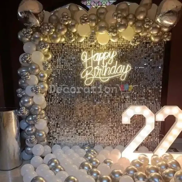 Silver Shine Birthday Backdrop – 22nd Celebration Setup