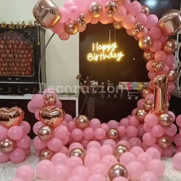 Pink & Rose Gold First Birthday Decor – Luxe Balloon Arch Theme