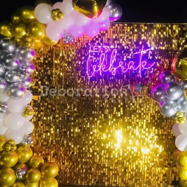 Golden Sequin Wall with Balloon Garland